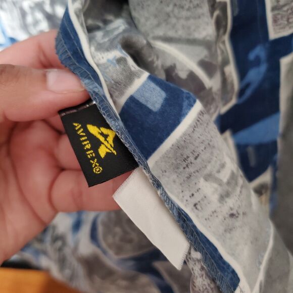 Avirex USA Naval Hawaiian Shirt Mens 2XL Blue Military Postcard AOP VTG 90s Y2K - Picture 9 of 13